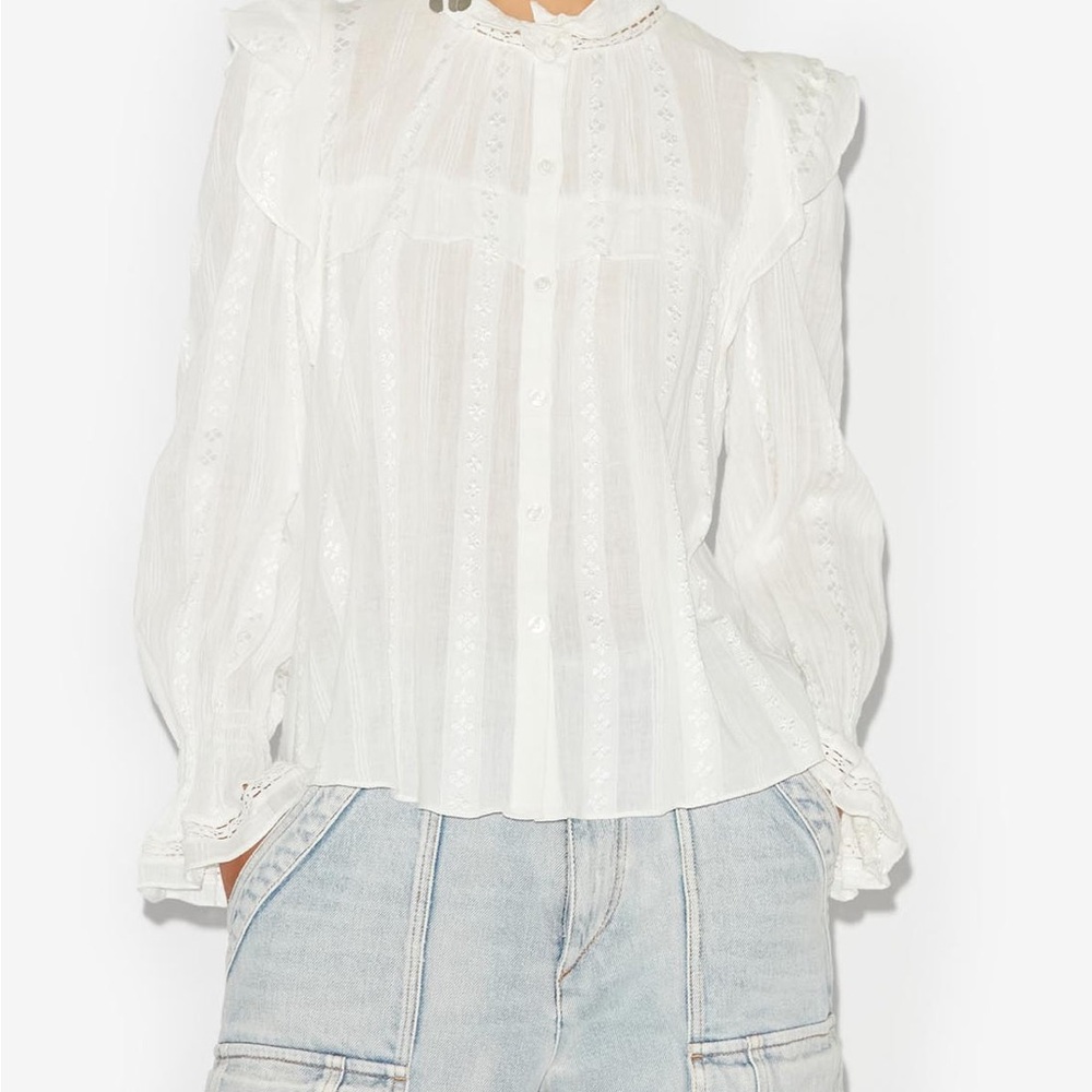 Isabel Marant White Ruffled Button-Up Blouse - Picture 7 of 16